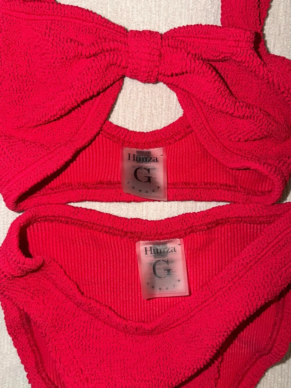 New Hunza G Bikini SET Bonnie Red Crinkle One Size Stretchy Xandra Gigi Juno